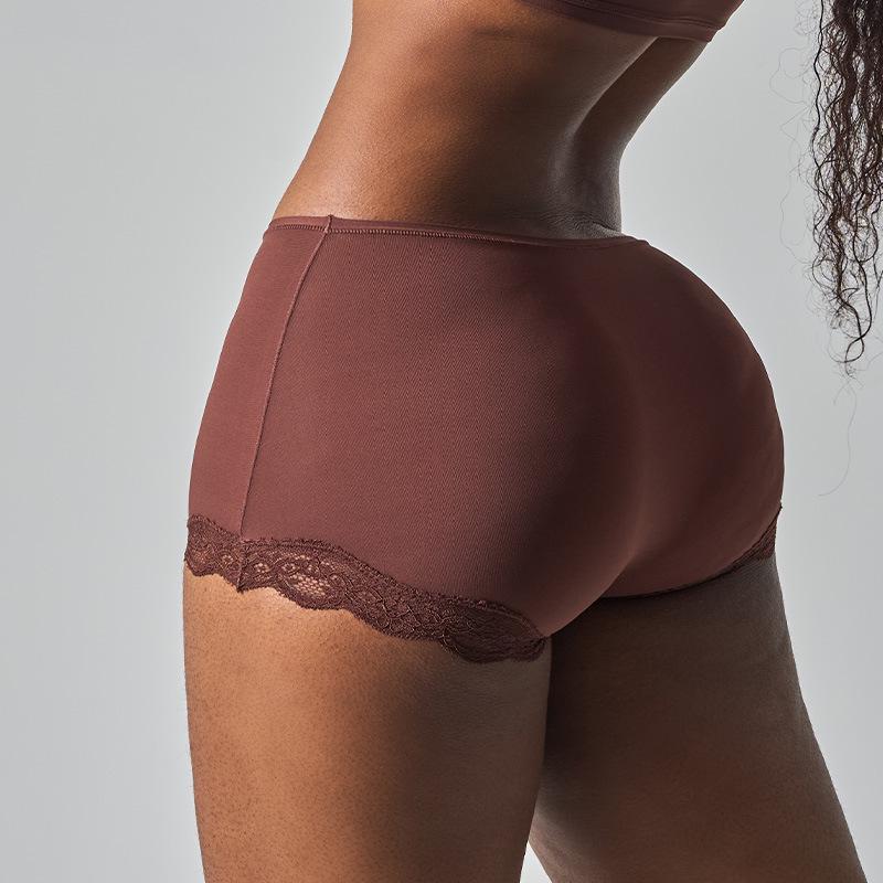 Damen Mid-Waist Spitzen-Slips - Sexy, Ausgehöhlt, Hochelastisch, Bequeme Sport Yoga Boxer Briefs