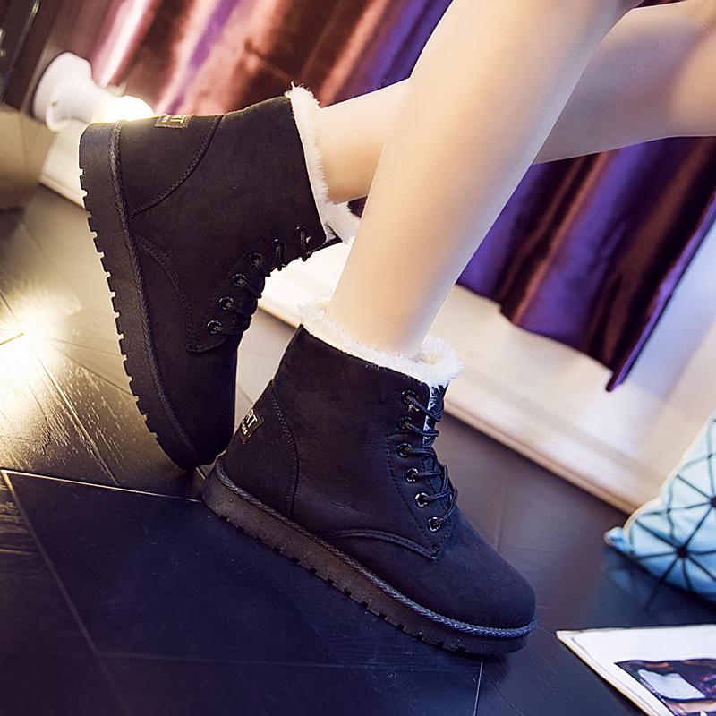 Women's Winter Snow Boots Warm Lace Up Women's Cotton Boots Fur Suede Ankle Boots Non-slip Comfortable High Top Boot Botas Mujer