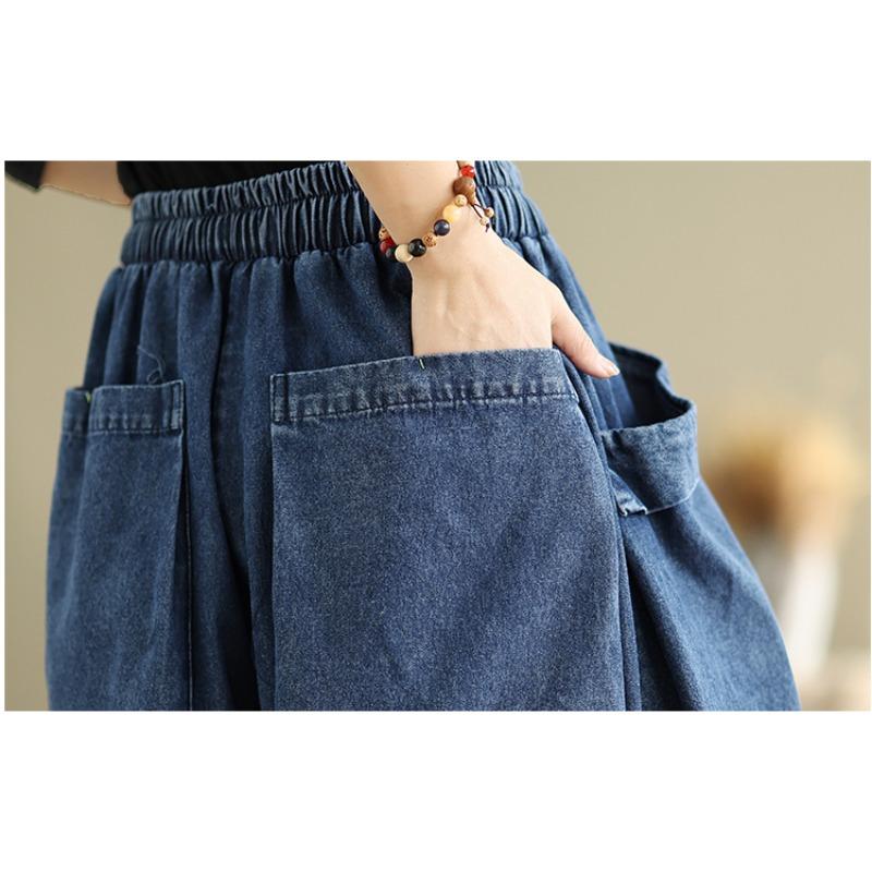 DIMANAF 2025 Autumn Winter Plus Size Jeans Women Clothing Blue Fashion Lady Loose Long Pants Big Pockets