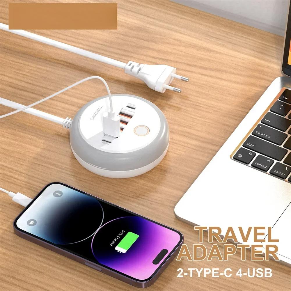 PD 50W Multi Port Charger Type C Fast Charging EU US Plug Wall Charger 6 Port USB Quick Phone Charger with Touch LED/ Fill Light