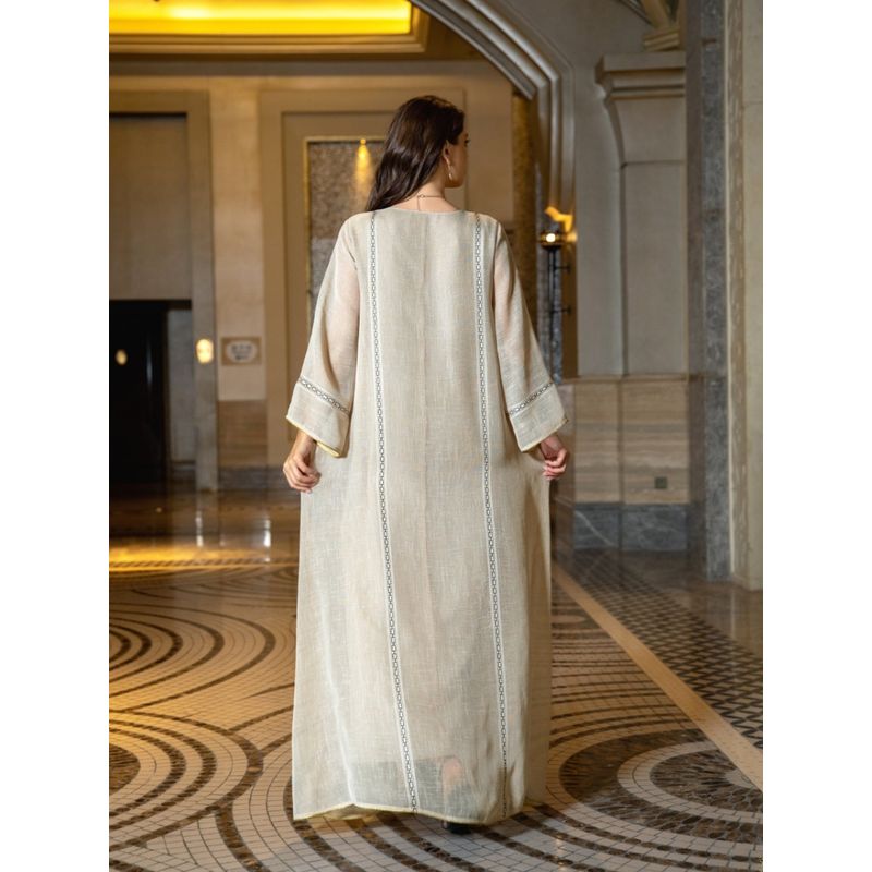 Dubai Arabic Turkish White Mesh Sequin Embroider Gown Dress Saudi Elegant Robe Dress
