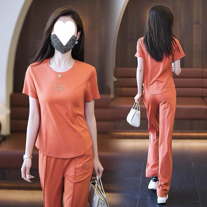 Round Neck Sports Casual Suit Women's Summer Fashion Loose Slimming Straight Pants Two-piece Set