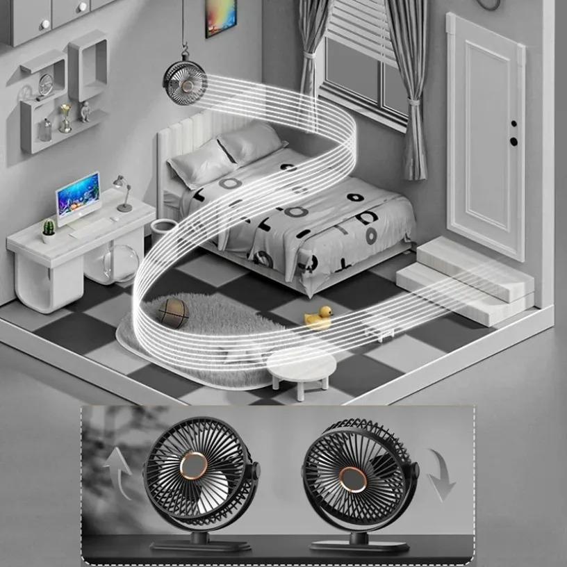 4 in 1 Clip Fan 5 Speeds 3 Night Lights 720° Rotation USB Rechargeable Brushless Motor Ultra Quiet for Home Office Dorm Camping