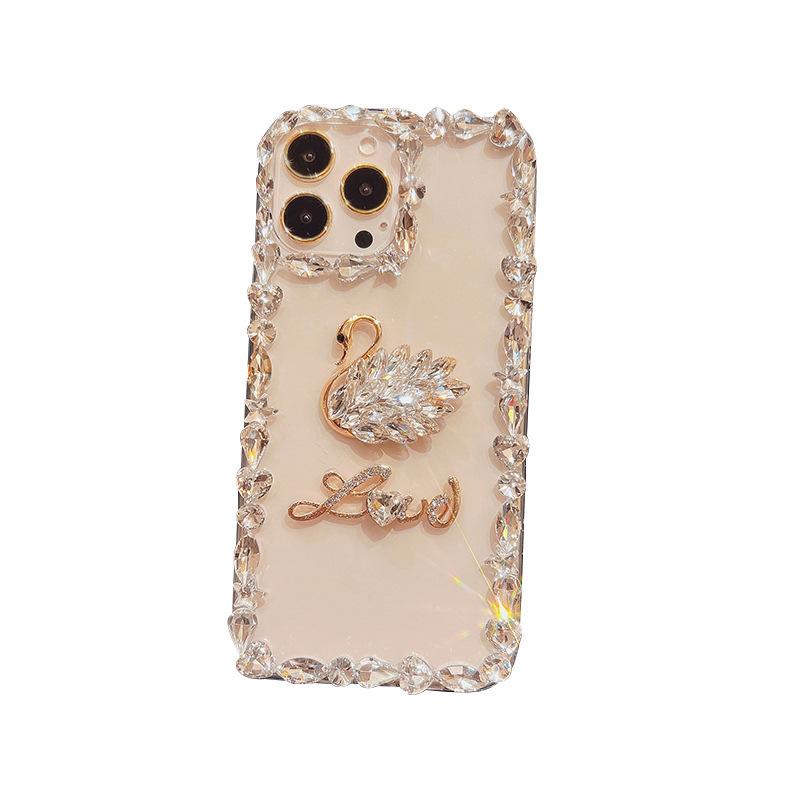 For Apple 16 Mobile Phone Case for IPhone15 Rhinestone 14 Swan Xsmax Letters XR Transparent Acrylic Ins