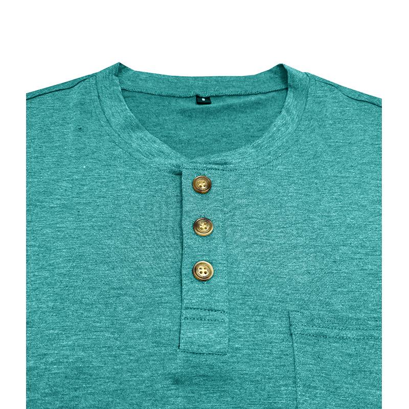 2024 Summer Men's Henley Short Sleeve T-shirt - European & American Style Crew Neck