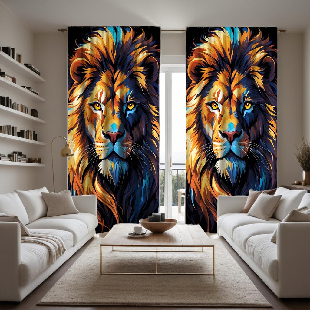 2pcs HD African Lion decorative curtain Yellow tie digital printed curtain Home decoration style decoration living room bedro