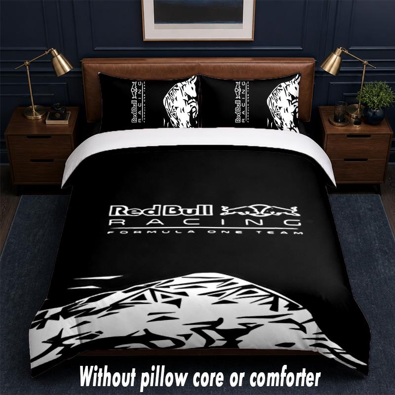 Red Bull Racing Design Bett Bettwäsche Set 1 Bettbezug + 2 Kissenbezüge Weich Atmungsaktiv Haushalt Bettwäsche