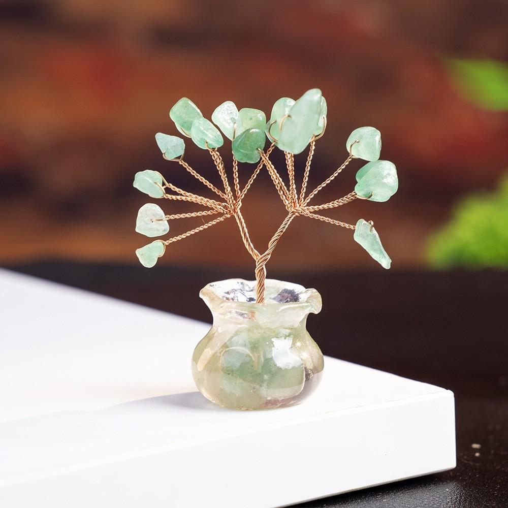 Car Dashboard Tree Of Life Prosperity Crystal Decor With Natural Gemstone For Office And Home