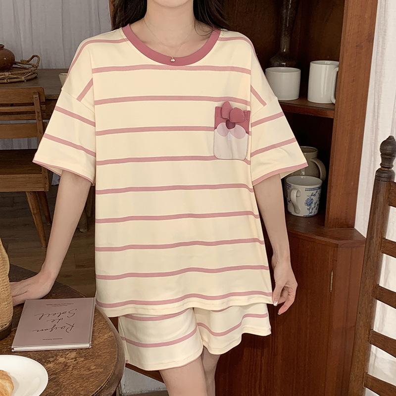 Pajamas Women'S Short-Sleeved Shorts Crew Neck Suit Students Sweet And Cute Cartoon Women'S Thin Loungewear Can Be Worn Outside