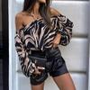 2025 New Sexy Off-Shoulder Halter Long Sleeve Printed Lantern Sleeve Top for Women