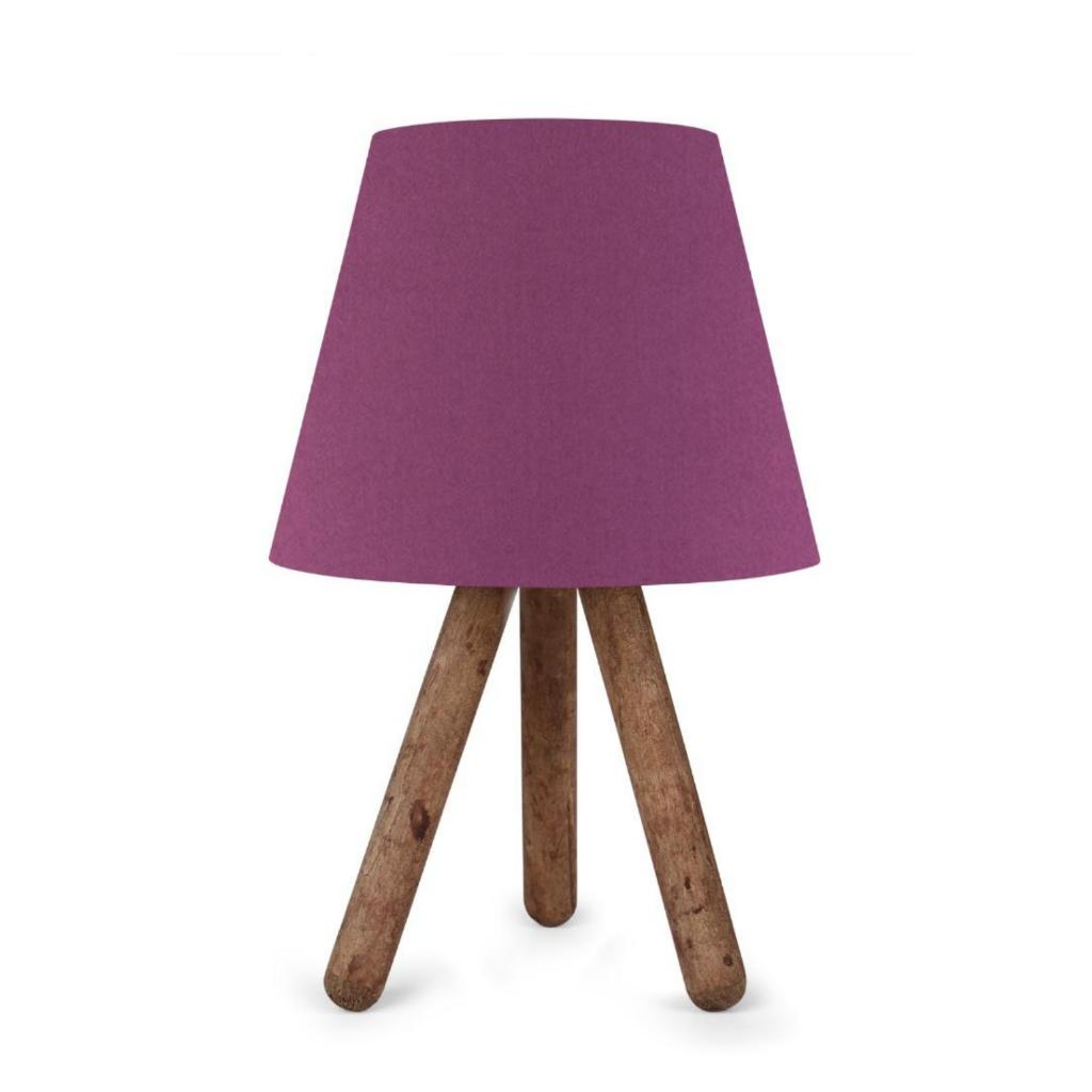 Abajur din lemn cu trei picioare tăblie din stofă violet dormitor lampă de masă camera copiilor