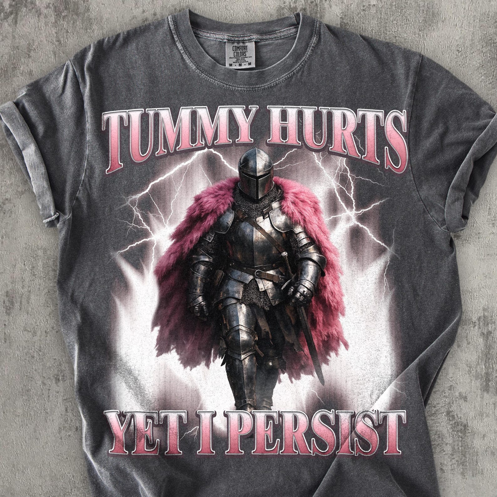 Tummy Hurts Yet I Persist Funny T shirt, Meme Shirt, Ironic Shirts, Silly T shirt, Gag Gifts, Vintage Graphic Tee, Unisex Cotton 3XL