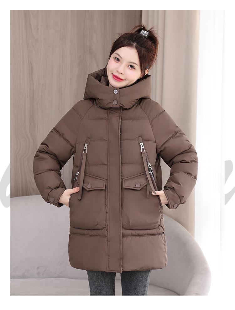Women's Autumn and Winter Coat Solid Color Hooded Large Pocket Mid-length Loose Thickened Windproof Women's Jacket 5 Colors