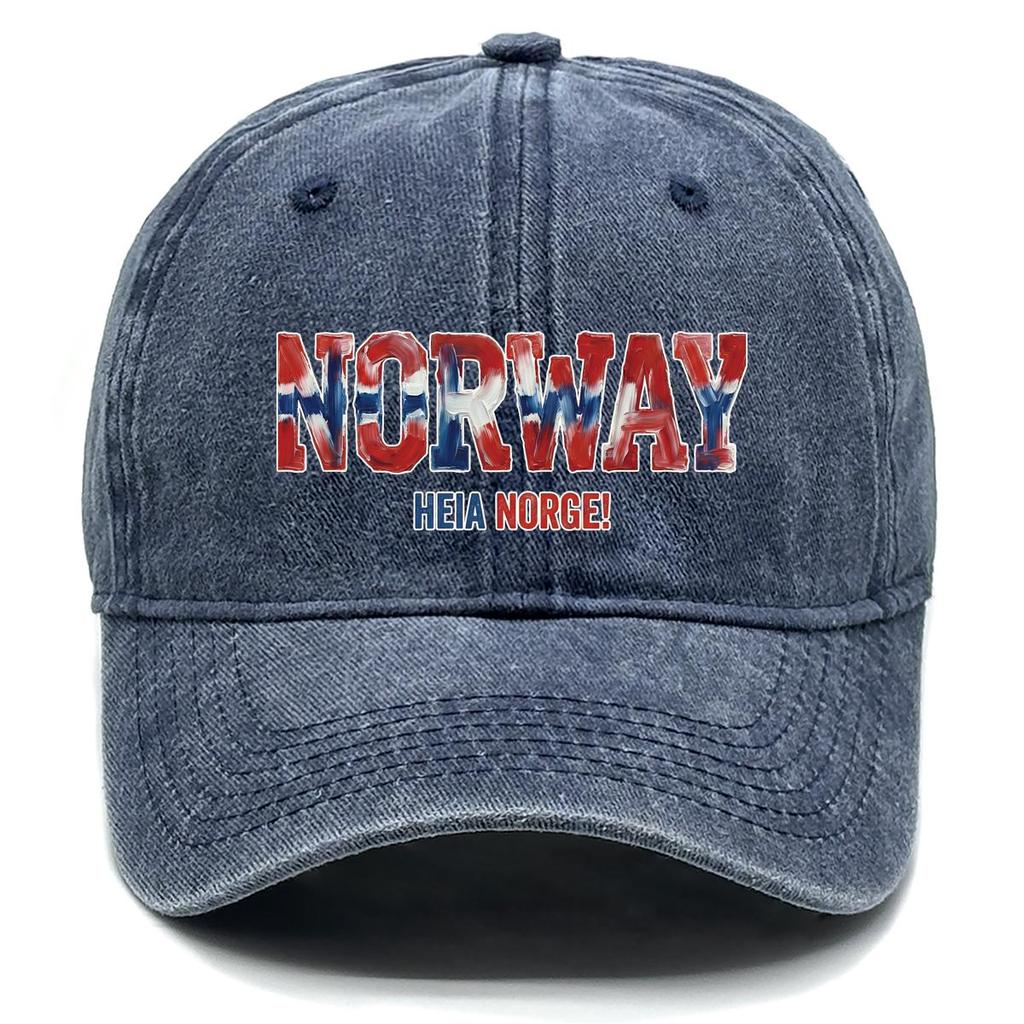 "NORWAY" "HEIA NORGE" Flag Printed Sun Hat , Adjustable Snapback Baseball Cap Simple Leisure Lightweight Distressed Dad Hat