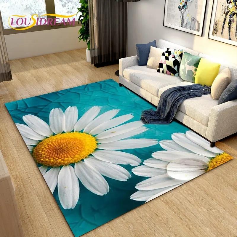 3D Daisy Flower Pattern Area Rug,Carpet Rug for Living Room Bedroom Sofa Doormat Kitchen Decoration,Kids Play Non-slip Floor Mat