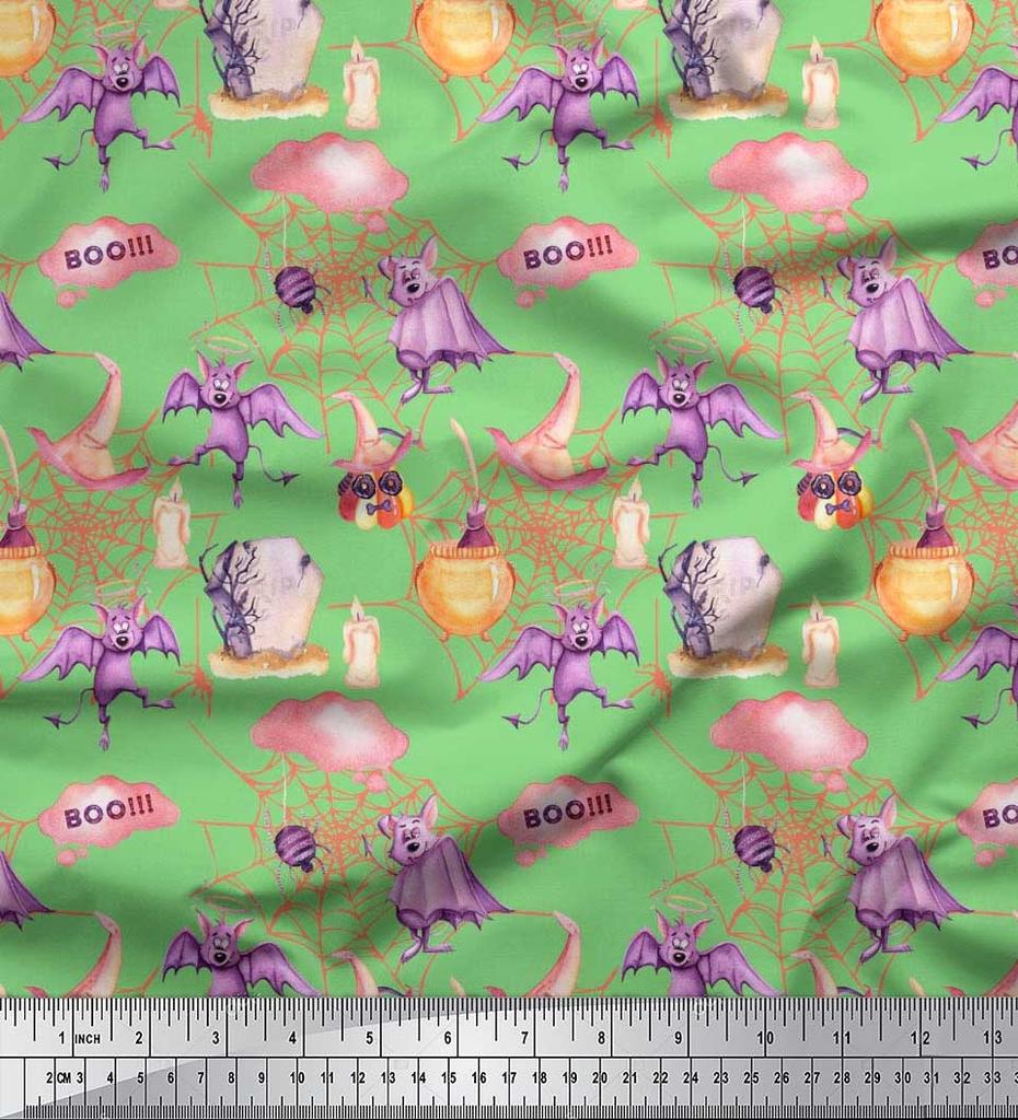 Soimoi Japan Crepe sateng stoff flaggermus, heks lue & trylledrikk Halloween dekor stoff trykt meter 42 tommer
