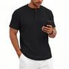Mens American Retro Texture Elastic Loose Casual Short Sleeve Henley T Shirt