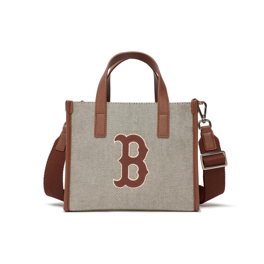 New MLB Boston Red Sox Polyester Tote Bag Shopping Bag Boston Portable Crossbody Bag Shoulder Bag Small Size Unisex Brown 3AORS062N-43BRD