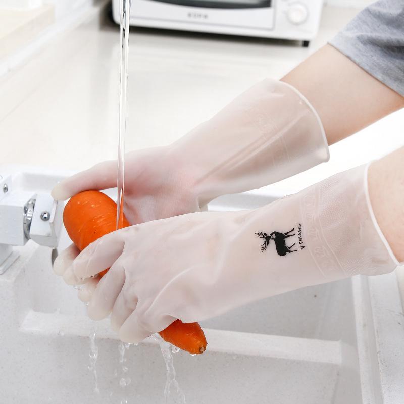 Translucent Off-White Waterproof Dishwashing Gloves - Household Cleaning and Kitchen Use