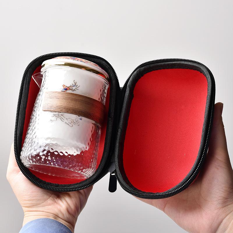 Fuxing Deer Ceramics Carry-on Pot of Three Cups Portable Travel Tea Set Glass Kuaike Cup