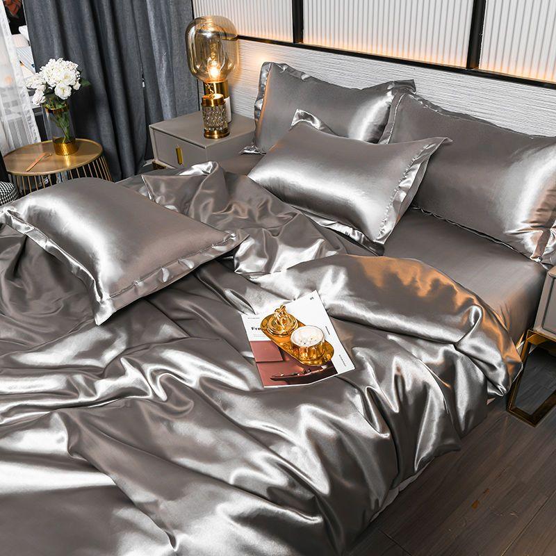 Bedding Set Solid Color Luxury Bedding Kit Rayon Satin Duvet Cover Set Twin Queen King Size Bed Set 4pcs Home Textile 1.5m 4pcs 2x2.3&set