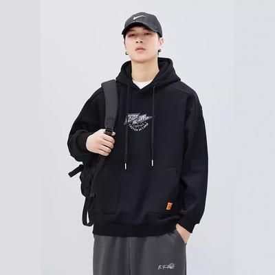 Suéter con capucha de primavera para hombre, grueso, holgado, de talla grande, de marca moderna, para jóvenes, negro, para hombre, chaqueta tipo pulóver