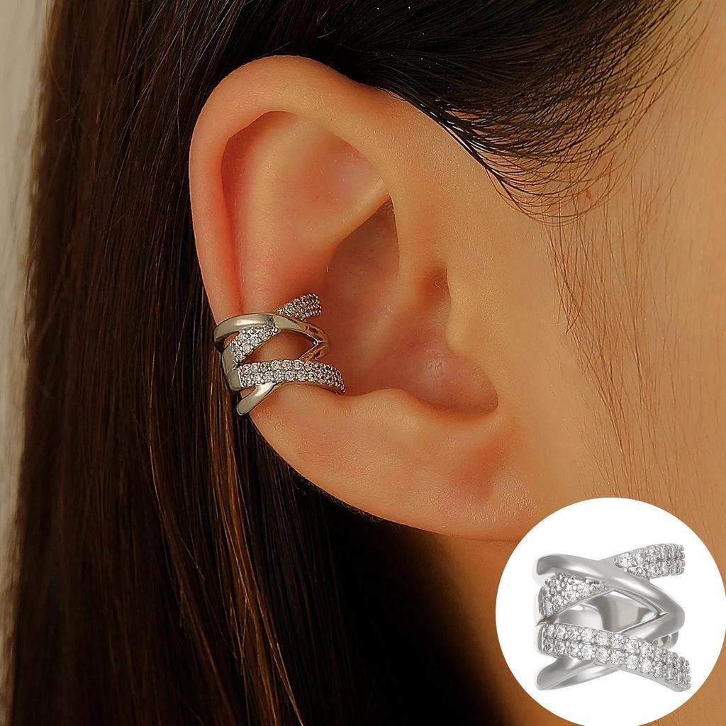 High-End Double-Layer X Cross Ear Cuff - No Piercing Needed, Fashion-forward Women's Clip for a Unique Look