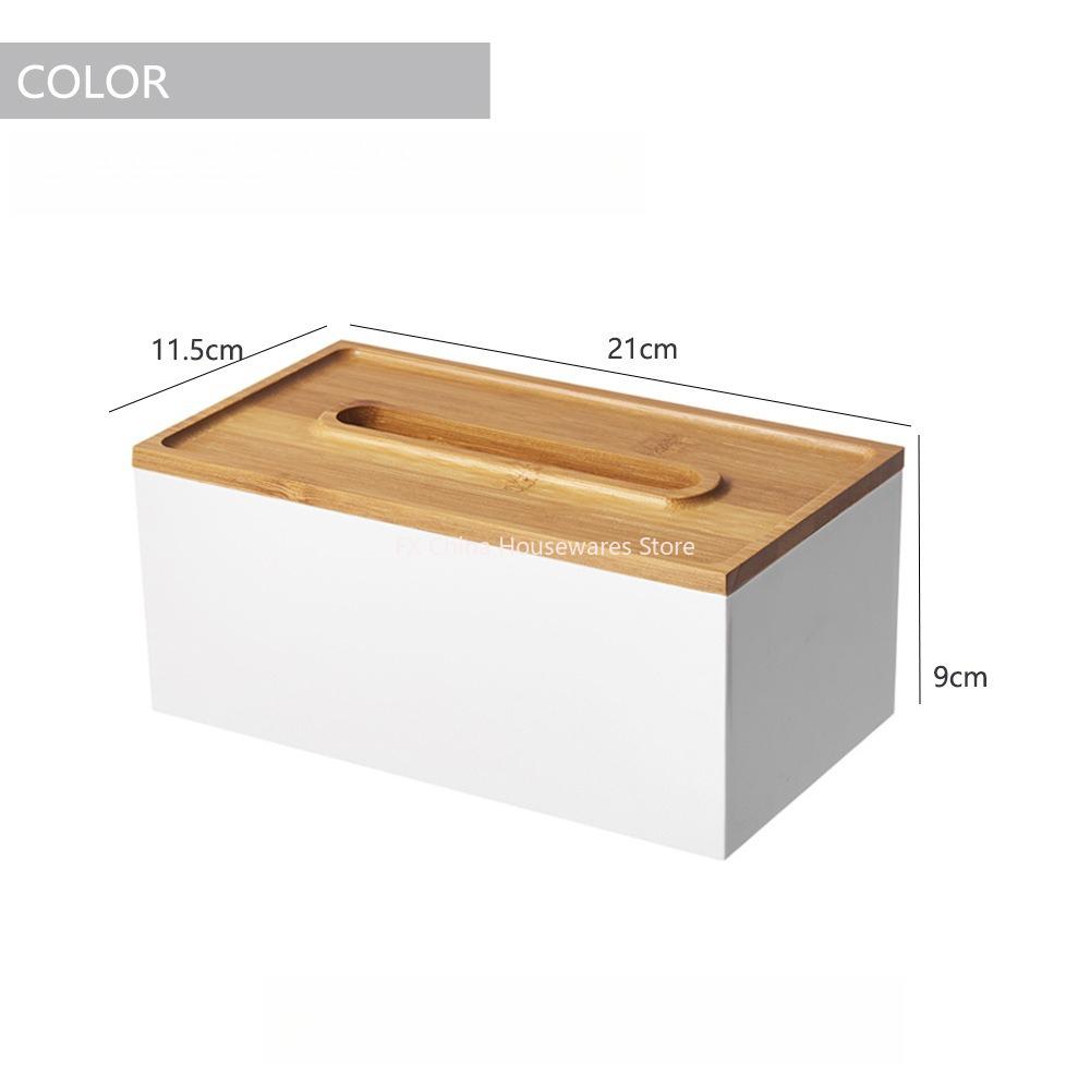 Japanese-style Bamboo-lid Tissue Box, Desktop Storage Box for Dining Room, Living Room, Office, Pull-out Tissue Dispense
