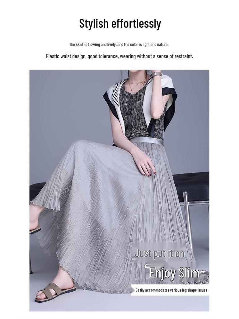 Elegant Mesh Draped Midi Skirt - Spring 2026 Collection: Irregular Hem & Pleated Design