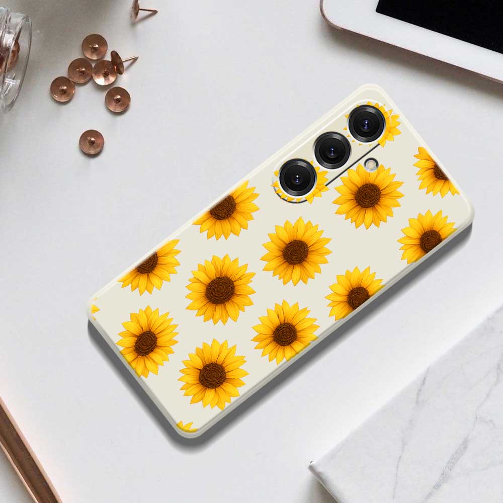 For Samsung Galaxy S25 Case Sunflowers Pattern Printing Straight Edge TPU Phone Back Cover