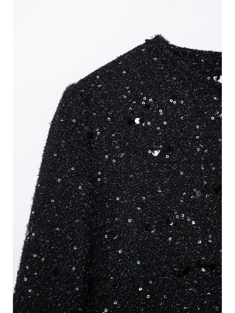 2024 Autumn Women's European Style Sequined Round Neck Long Sleeve Blazer