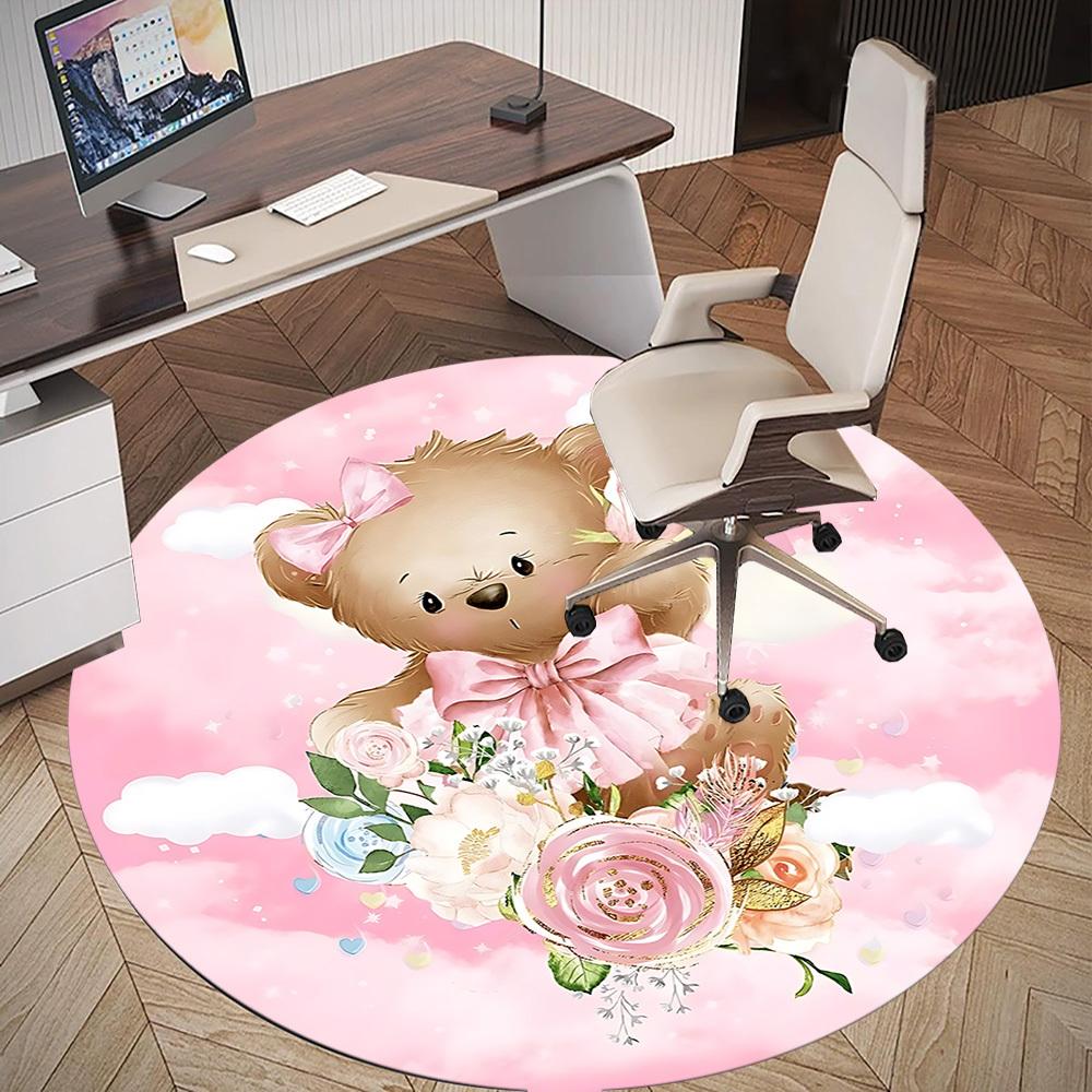 1pc Bear Flowers Round Chair mat Area Rug - Non-Slip, Floor Mat for Office, Bedroom, and Indoor Decor c1125188