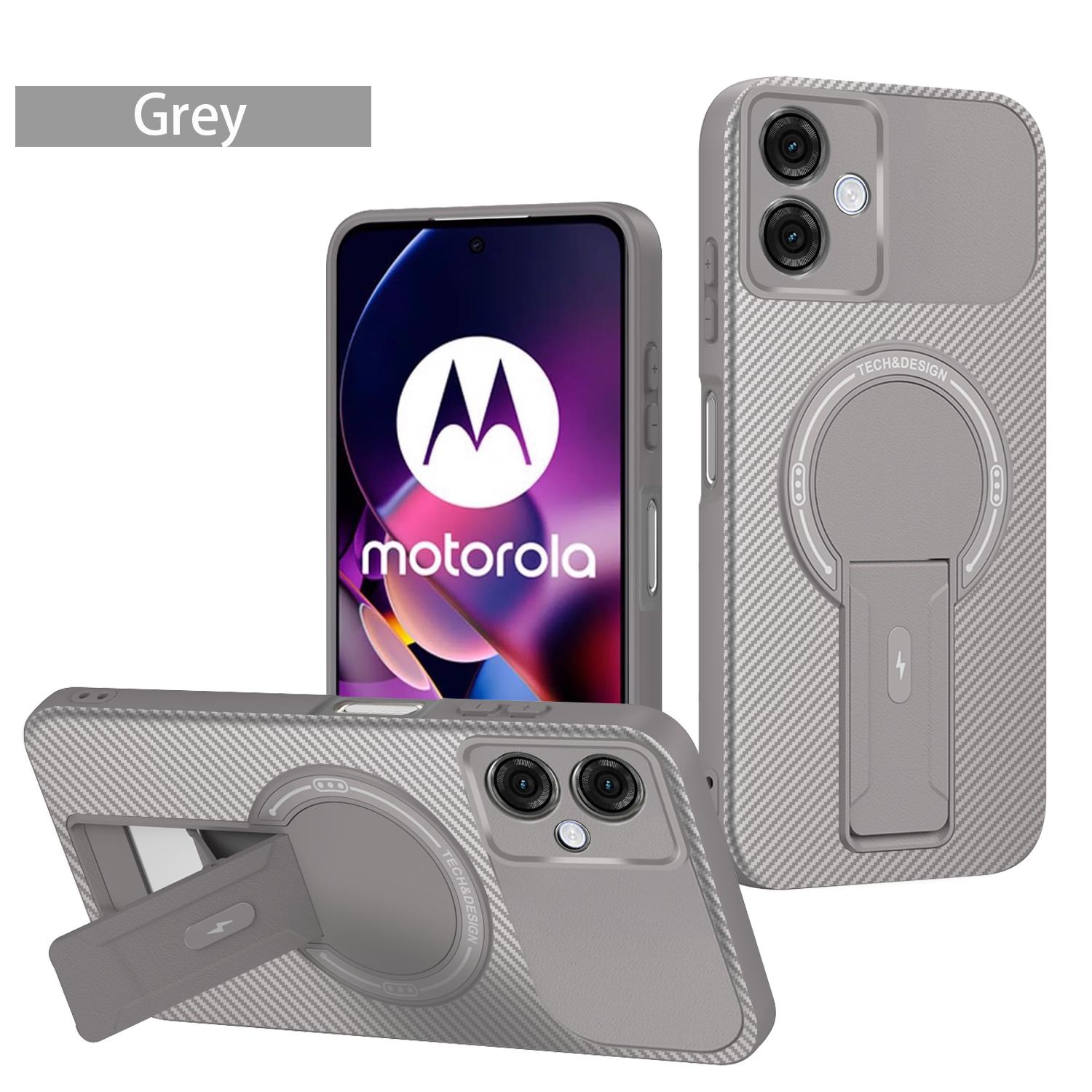 

Magnetic Wireless Charging Phone Case for Motorola Moto G54 Power G64 5G Carbon Fiber Texture Foldable Bracket Luxury Back Cover Motorola Moto G64 сірий колір