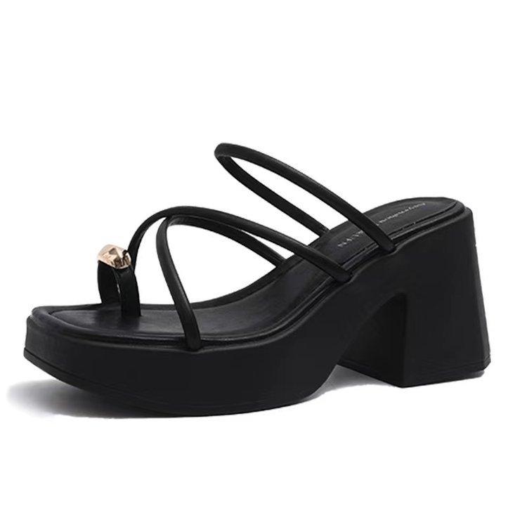 Internet Celebrity Temperament High-heeled Sandals Women's Platform 2025 Summer New Fashion Thick Heel Women's Outer Wear Cover Toe Cool Slippers