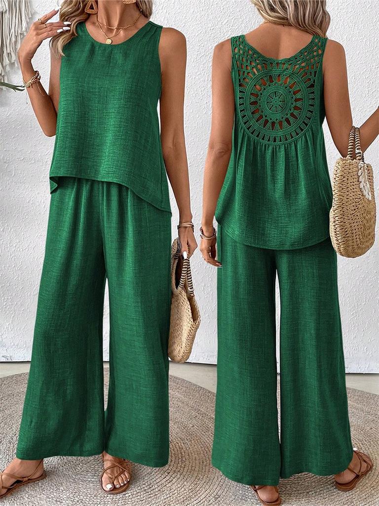 Casual Fashion Chic New Solid Backless Hollow Flower Set Trendy