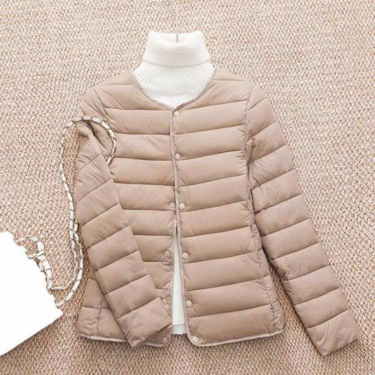 Warm Long Sleeves Round Neck Thickened Padded Windproof Cold Weather Daily Outwear with Pockets Cotton Jacket Winter Down Coat Button
