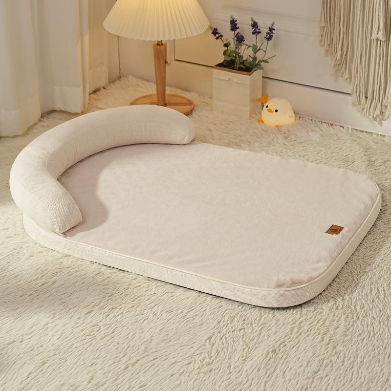 

Luxury Premium Thickened Corduroy Pet Mat with Pillow Dog Kennel Detachable Washable Sofa Bed for Dogs Cats Sleeping Supplies S 64X49X12CM бежевый