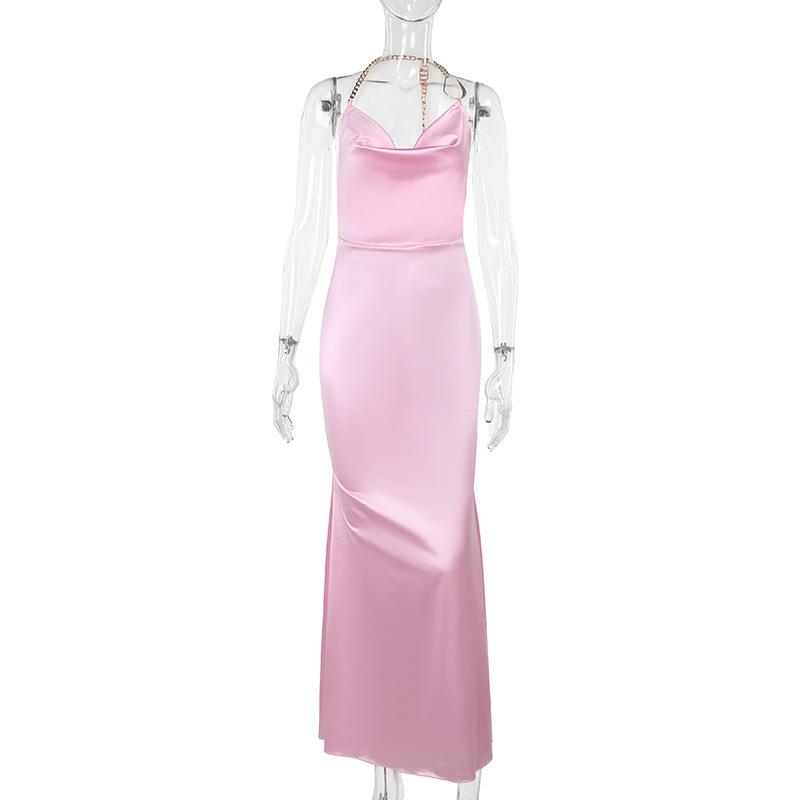 

Осеннее женское однотонное длинное платье, модное, темпераментное, сексуальное, облегающее, с карманным воротником, праздничное платье L розовый