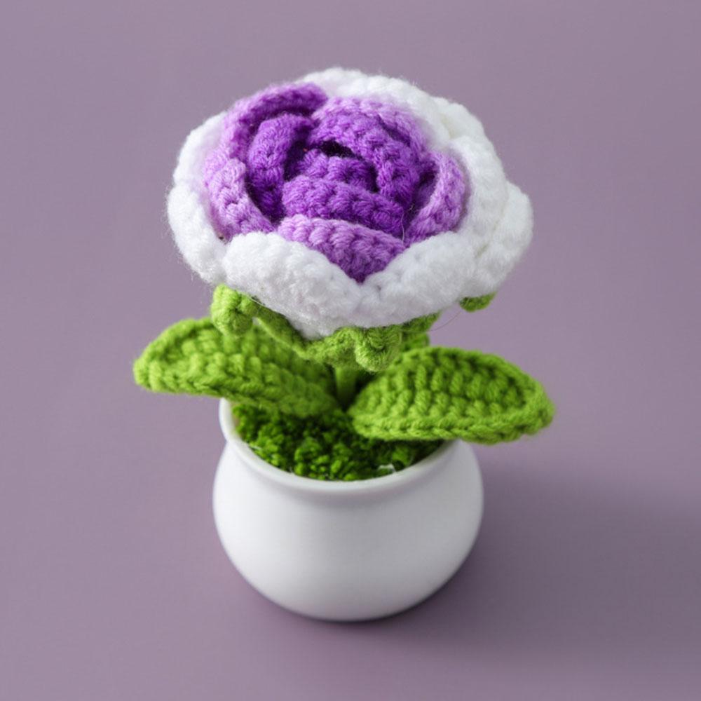 DIY Handwoven Mini Potted Flower Rose Tulip Daisy Office Desktop Ornamental Plant Woolen Thread Finished Product Home Decoration