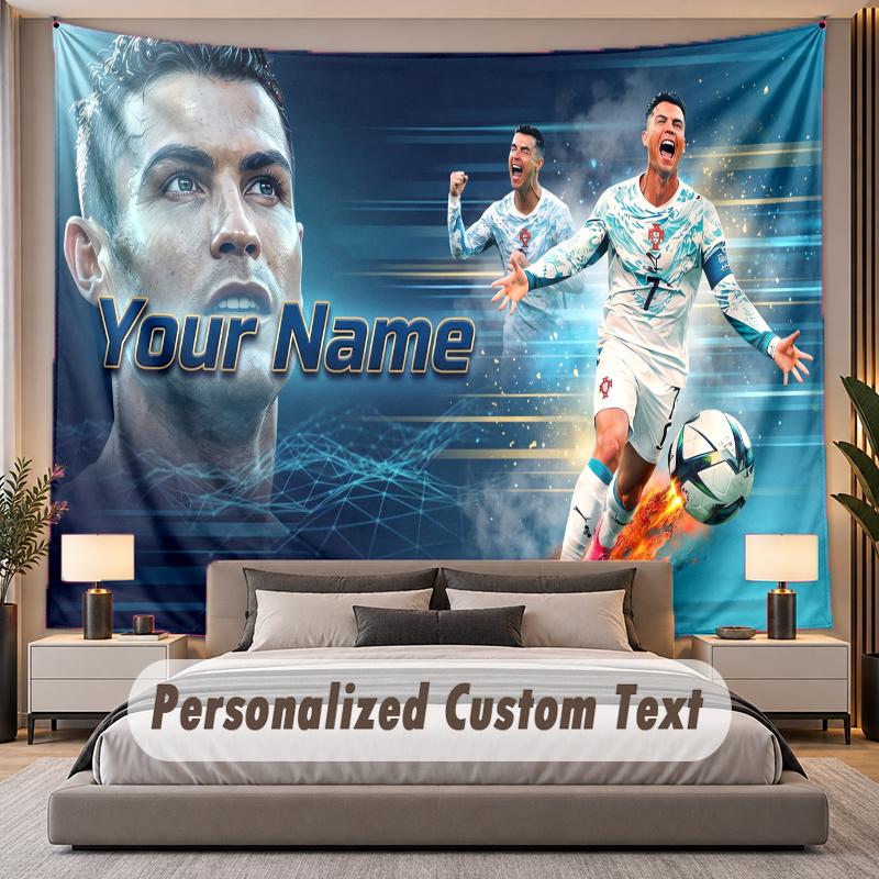 Benutzerdefinierte Namens-Text-Wandteppich Cristiano Ronaldo Personalisierter Polyester-Wandteppich für Schlafzimmer und Zimmer