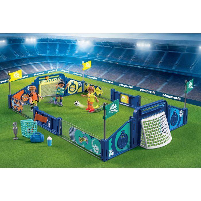 PLAYMOBIL 72056 Stade de football et défis, My Life Sport & action, avec mécanisme de tir et 2 buts pour jouer, 78 pieces, des 4 ans