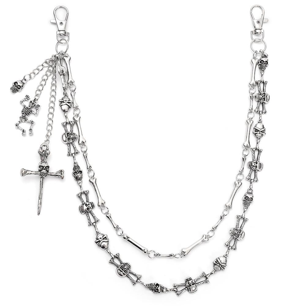 Punk-Stil Schädel Kreuz Doppellagige Metall-Hüftkette für Herren - Hip-Hop Hosenzubehör