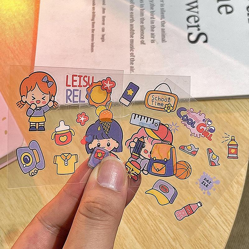 100Pcs Scrapbook Phone Water Bottle Decals Toy Transparent Waterproof Cartoon Pvc Stickers Cute Pattern Notebook Decoration