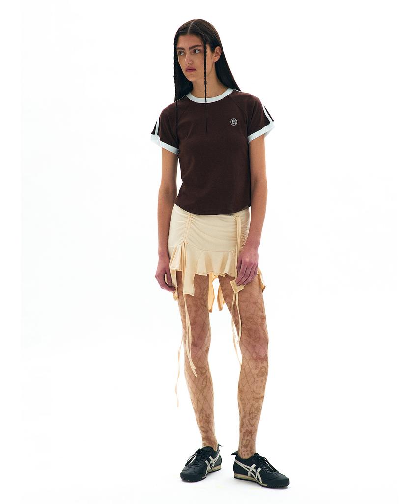 PARTIMENTO WOMEN College Striped Ringer Tee_Brown