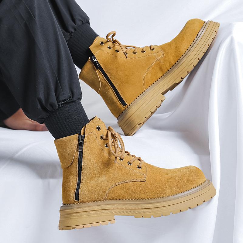 New Men's High-top Leather Boots Fashionable Outdoor Sports Shoes Anti-slip Lace-up Ankle Boots Durable Comfortable