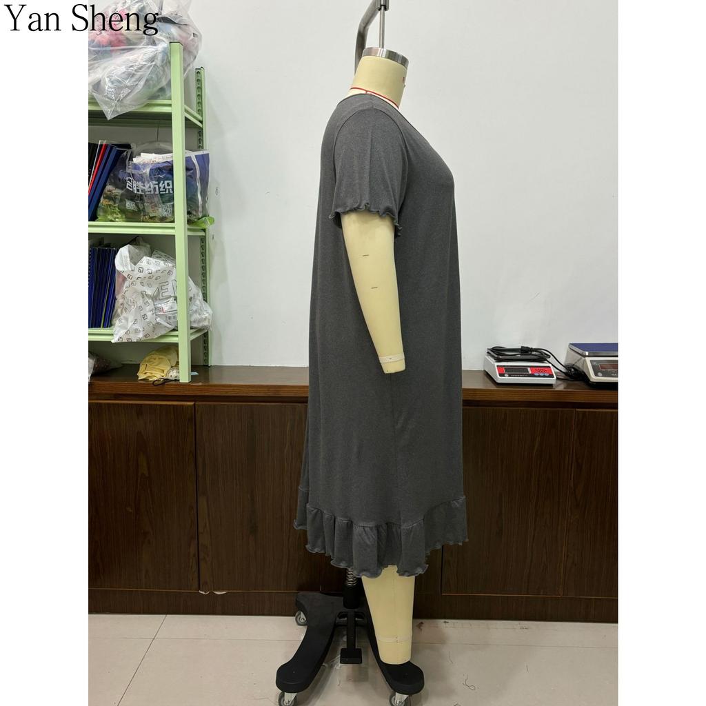 Plus Size Women Solid Color Long Nightgown, Short Sleeve Crew Neck Loose Maxi Sleep Dress, Soft Casual Loungewear