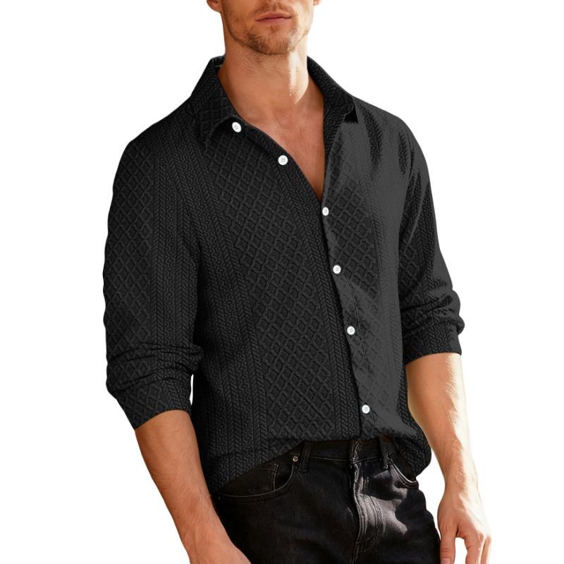 

Knitted Flower Ladle-breasted Casual Sports Trendy Jacket Men s Lapel Long-sleeved Shirt XXXL чорний