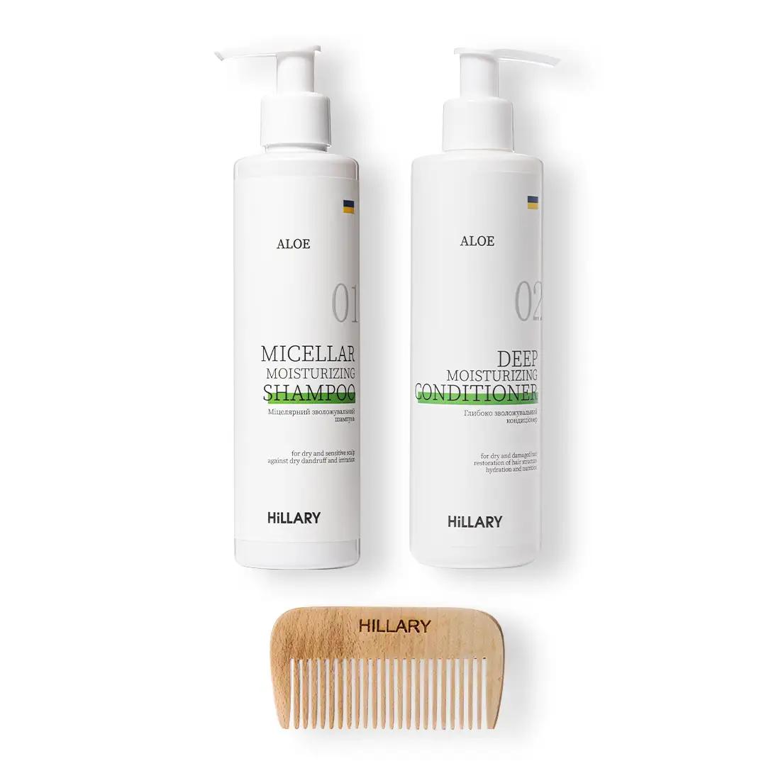 

Комплексний набір для сухого типу волосся Aloe Deep Moisturizing та гребінь для волосся Hillary