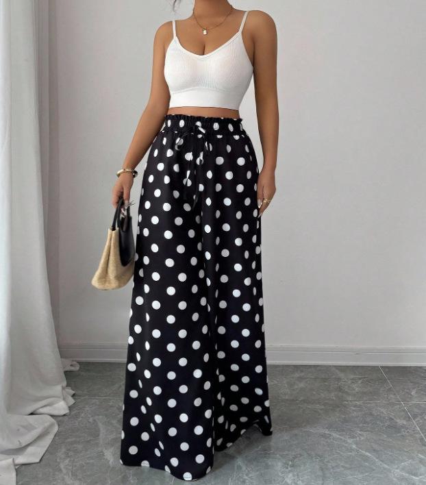 Ice Silk Polka Dot Women s Wide-Leg Summer Pants - 2025 Sun Protection Linen Yamamoto Style Extra Large