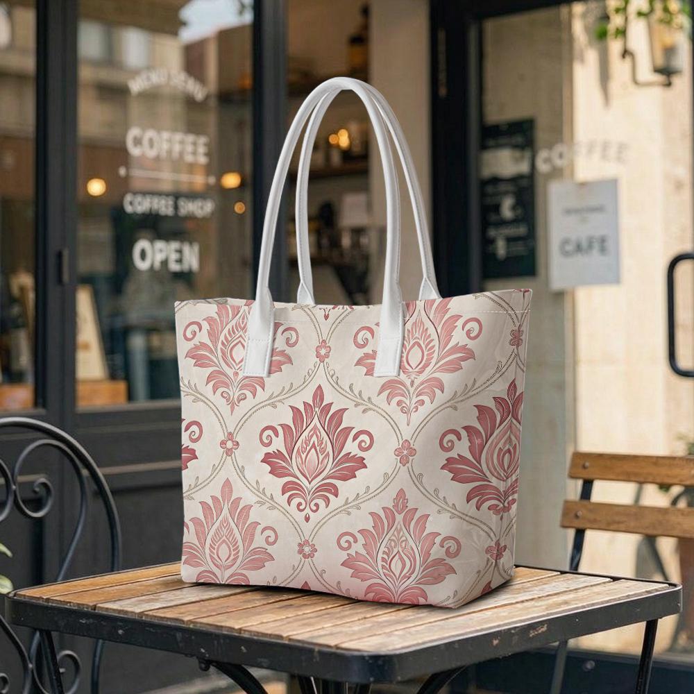 Elegant Damask Pattern Tote Bag Stylish Large Capacity Top Handle Shoulder Bag for Daily Commute Outdoor Shopping